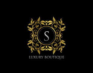 S Letter Luxury Boutique, Beautidul Flourish Gold Logo template