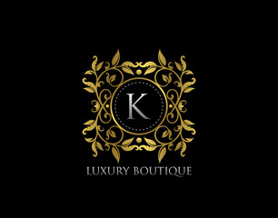 K Letter Luxury Boutique, Beautidul Flourish Gold Logo template