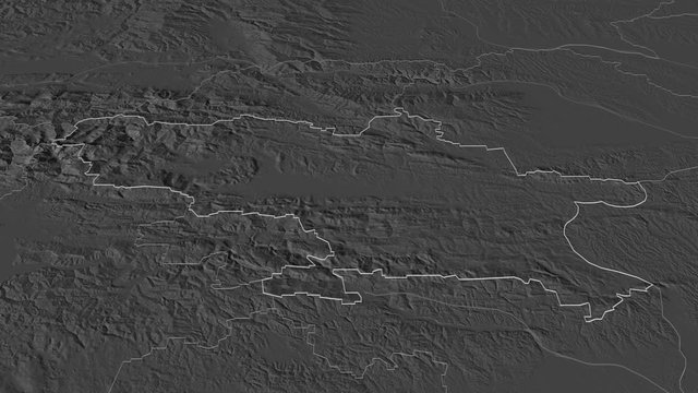 Savinjska, statistical region with its capital, zoomed and extruded on the bilevel map of Slovenia in the conformal Stereographic projection. Animation 3D