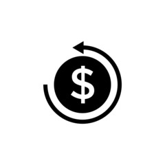Obraz premium Dollar coin money and arrow icon, concept icon design in black line art style, Cash back sign, Vector illustration
