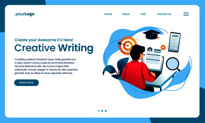 Creative writing landing page concept illustration. Responsive page website interface. Recruitment hiring technology, job opportunity. Flat design and vector illustration concept.