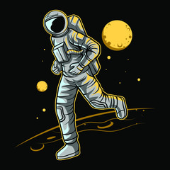 astronaut jogging on space with moon on background vector illustration design
