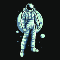 astronaut standing on space over the moon vector illustration design