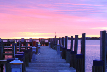 Docks Nantucket, pink sky