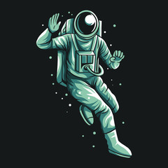 astronaut say hi greeting vector illustration design dark background