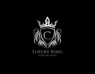 C Letter Luxury Royal King Crest,  Silver Shield Logo template