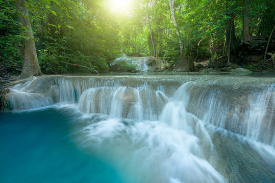 Beautiful waterfall in deep forest at National Park, Thailand © yotrakbutda