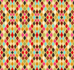 Ikat geometric folklore ornament with diamonds. Tribal ethnic vector texture. Seamless striped pattern in Aztec style. Folk embroidery. Indian, Scandinavian, Gypsy, Mexican, African rug.