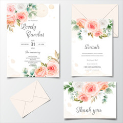 Beautiful floral frame wedding invitation card template