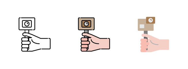 hands holding action camera  icon set isolated on white background for web design
