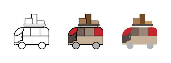 Car and roof rack with luggage icon set isolated on white background for web design