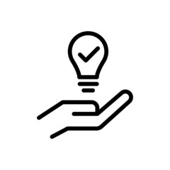 Hand and a lamp icon, Propose brilliant idea, Suggest, offer, present new idea,solution, plan vector icon in line art style on white background