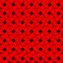 Graphic stylish pattern with dark squares and red rhombuses in a checkerboard pattern.
