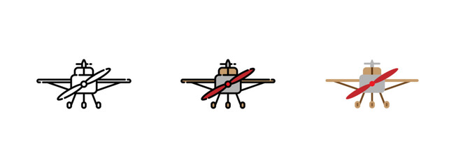 Small aircraft with propeller icon set isolated on white background for web design