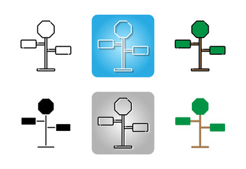 road signboard or signpost with pins icon set isolated on white background for web design