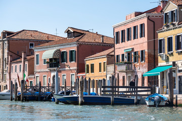 View of  Murano Pier and channel in Venice, Italy.
