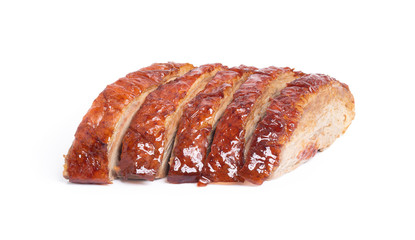 Chinese Roasted duck cut isolated on white background with clipping path.