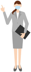 Vector image of business women in office uniform with mask