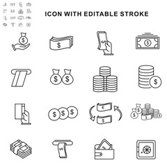 Premium Set of Money Design. Vector icon ATM, wallet, money, coin, hand, cash and other. Editable icon