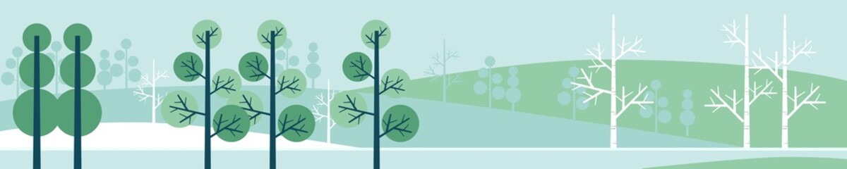 nature background, tree and hills vector illustration