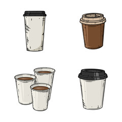 Set of coffee cup isolated on white background. Cartoon coffee cup.