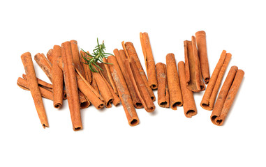  Cinnamon and rosemary on a white background
