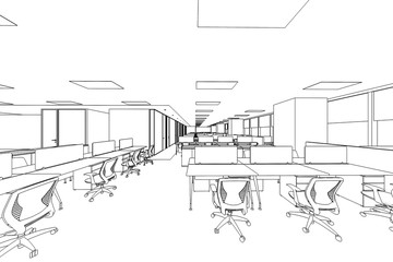 interior outline sketch drawing perspective of a space office