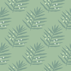 Minimal tropical fern leaves pattern. Palm leaf seamless. Exotic leaves endless backfrop. Jungle foliage wallpaper.