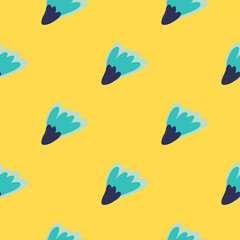 Seamless pattern with creative cute flowers on yellow background. Abstract floral wallpaper.