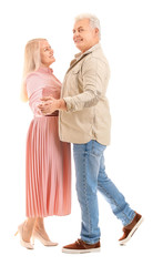 Portrait of happy elderly couple on white background