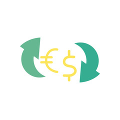 dollar and euro symbol inside arrrows flat style icon vector design