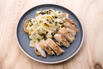 Italian lemon chicken piccata creamy pappardelle