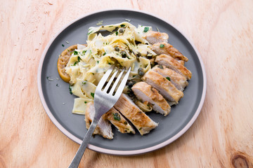 Italian lemon chicken piccata creamy pappardelle