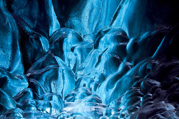 Closeup of ice in an ice cave in Iceland
