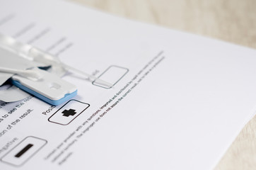 Fototapeta premium Laboratory scientist performs a rapid diagnostic test (rdt) for antibodies to detect the presence of viral proteins. caused by coronavirus disease COVID-19, PCR laboratory test. Inputs for testing