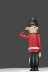 The 3D Toy British soldier, dressed in formal uniform, was standing to pay his respects in a dignified manner.