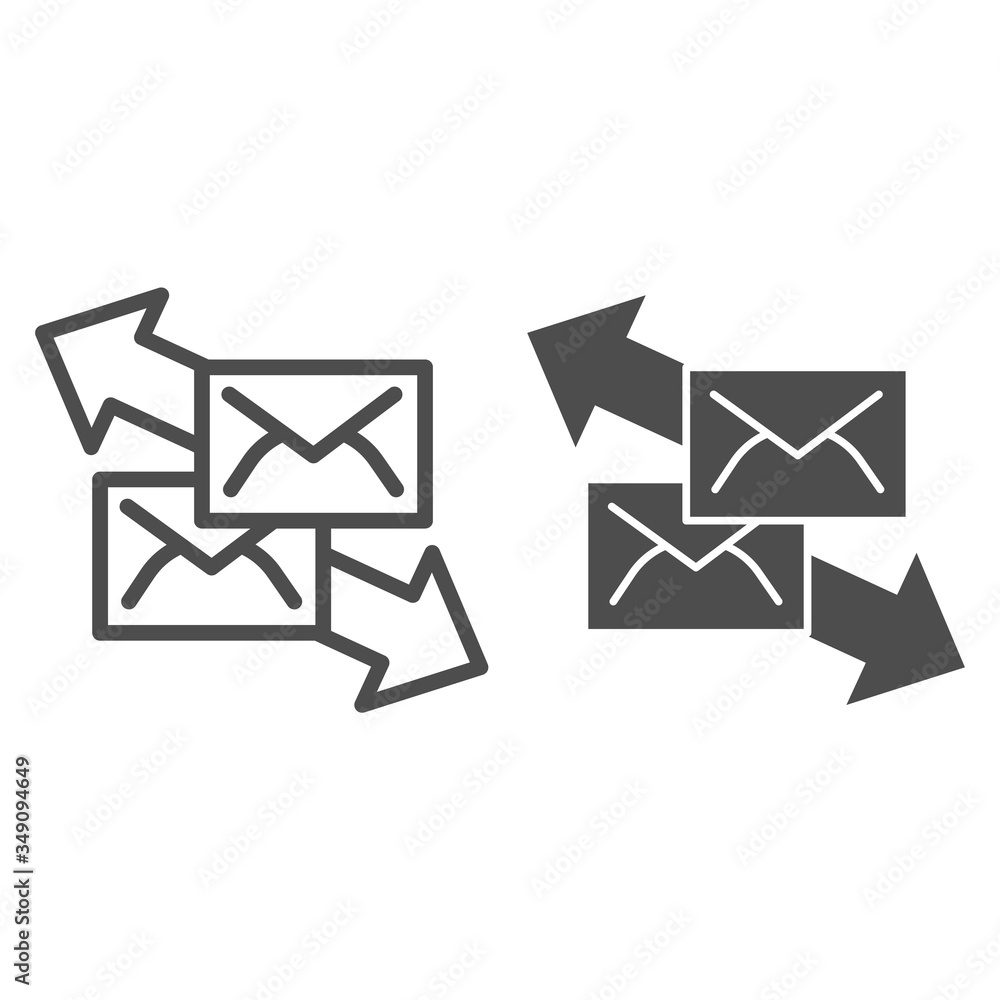Poster correspondence with direction arrows line and solid icon. send and receive letters symbol, outline s