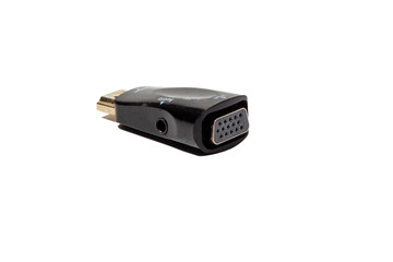 adapter with video and audio jack on a white background