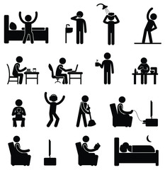 Stick figure stay at home daily routine pandemic