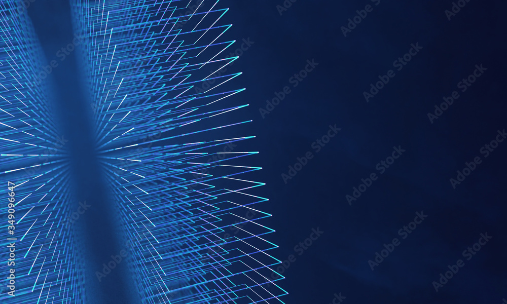 Poster 3D Rendering of Abstract rectangle geometry grid structure background. For deep machine learning, crypto currency, hi tech product uses. Big data visualization. 