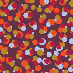 Maroon with multicoloured spots seamless pattern background design.