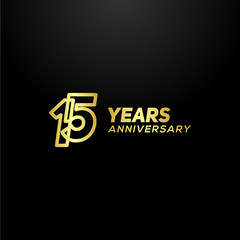 15 Years Anniversary Gold Line Number Vector Design