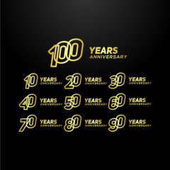 Set Years Anniversary Gold Line Number Vector Design