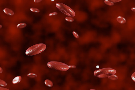 Red Blood Cells Floating On A Dark Red Background.