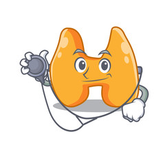 Smiley doctor cartoon character of thyroid with tools