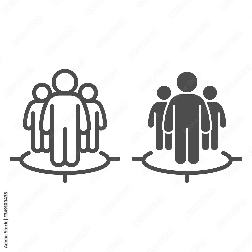Poster human target team line and solid icon. focus group and target audience symbol, outline style pictogr