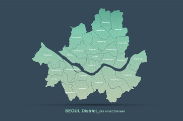 Seoul district detailed vector map. vector map of seoul city, south korea. hi quality seoul boundary.
