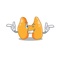 Cartoon design of thyroid showing funny face with wink eye