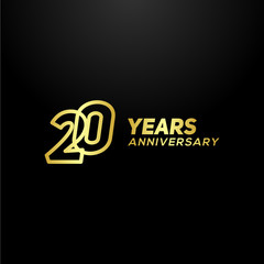 20 Years Anniversary Gold Line Number Vector Design