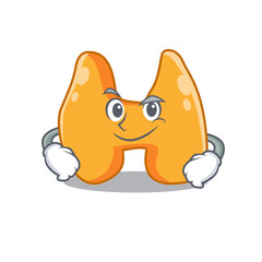 A cute arrogant caricature design of thyroid having confident gesture
